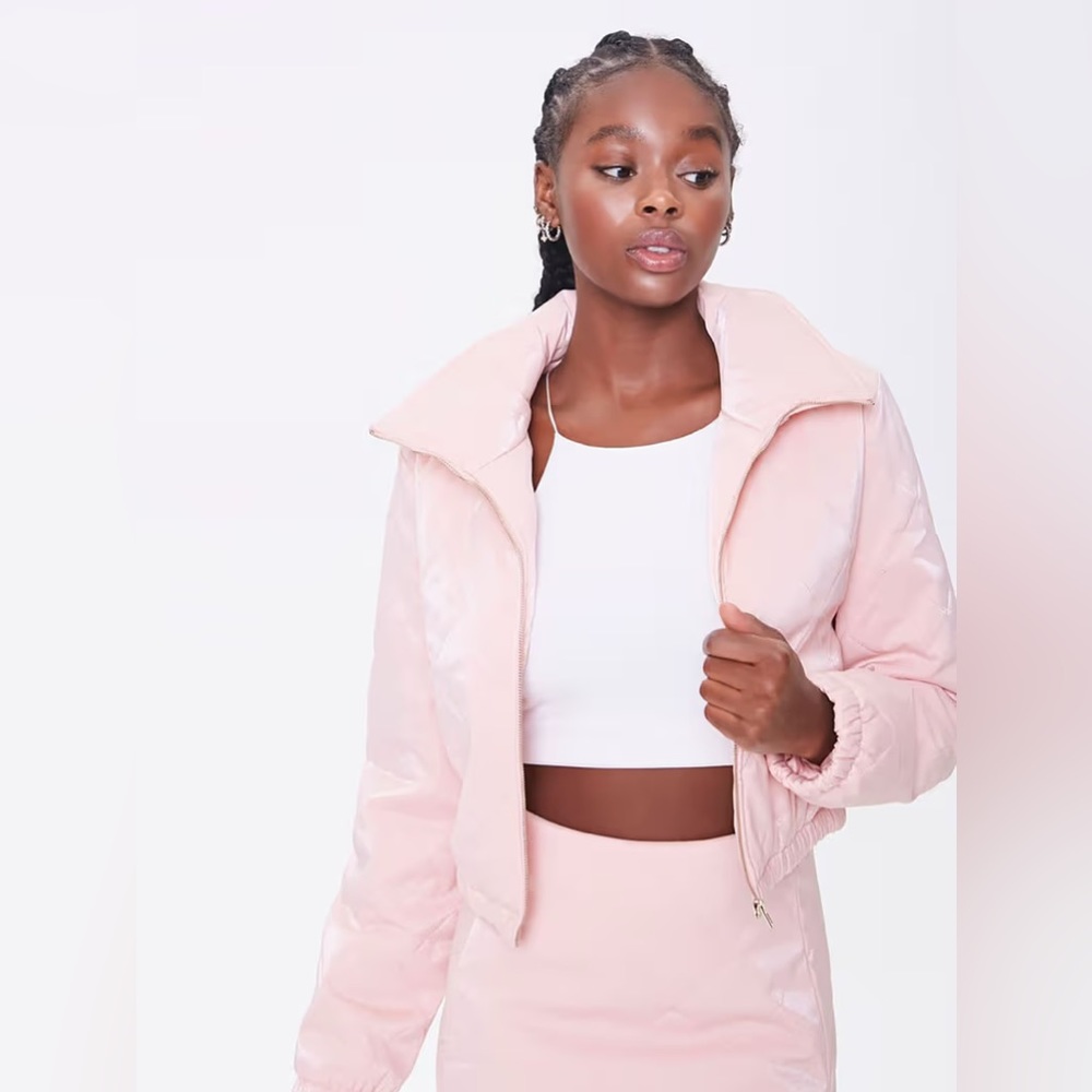 Pink Solid Quilted Puffer Jacket
